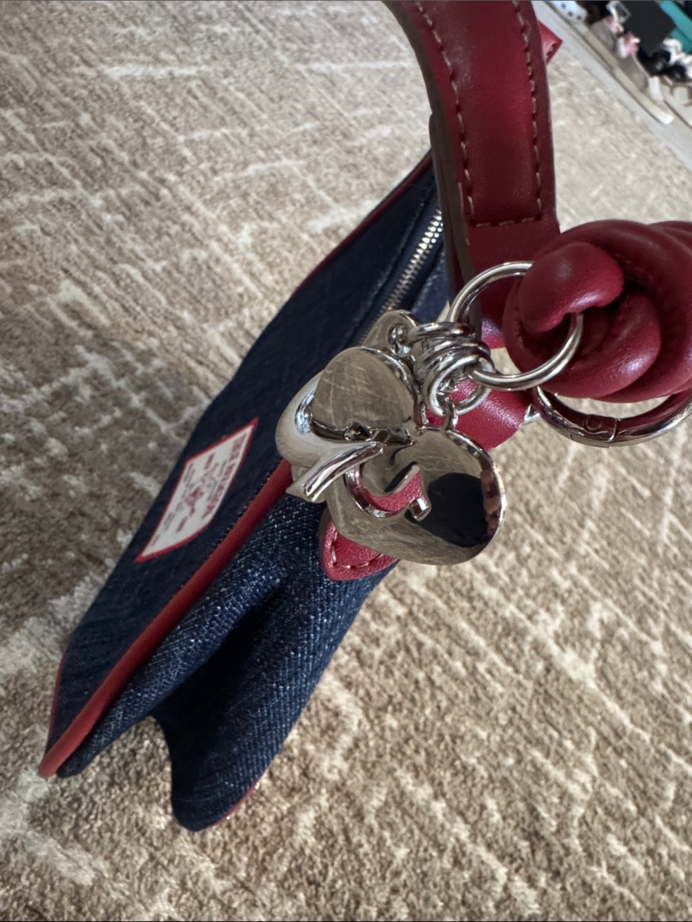 True Religion Navy Denim Shoulder Bag with Red Trim - Picture 3 of 5